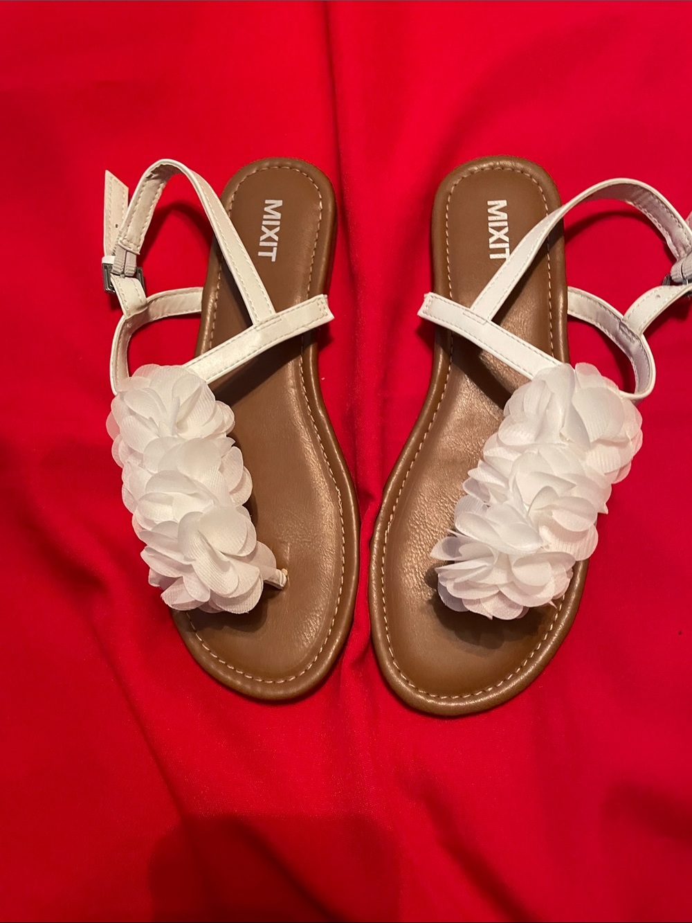 Mix It White Floral T-Strap Sandals for Women